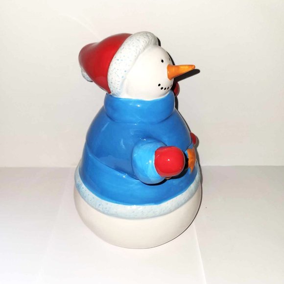 Vintage Homespun Holiday Collection Winter Christmas Snowman 10” Cookie Jar - Picture 4 of 9